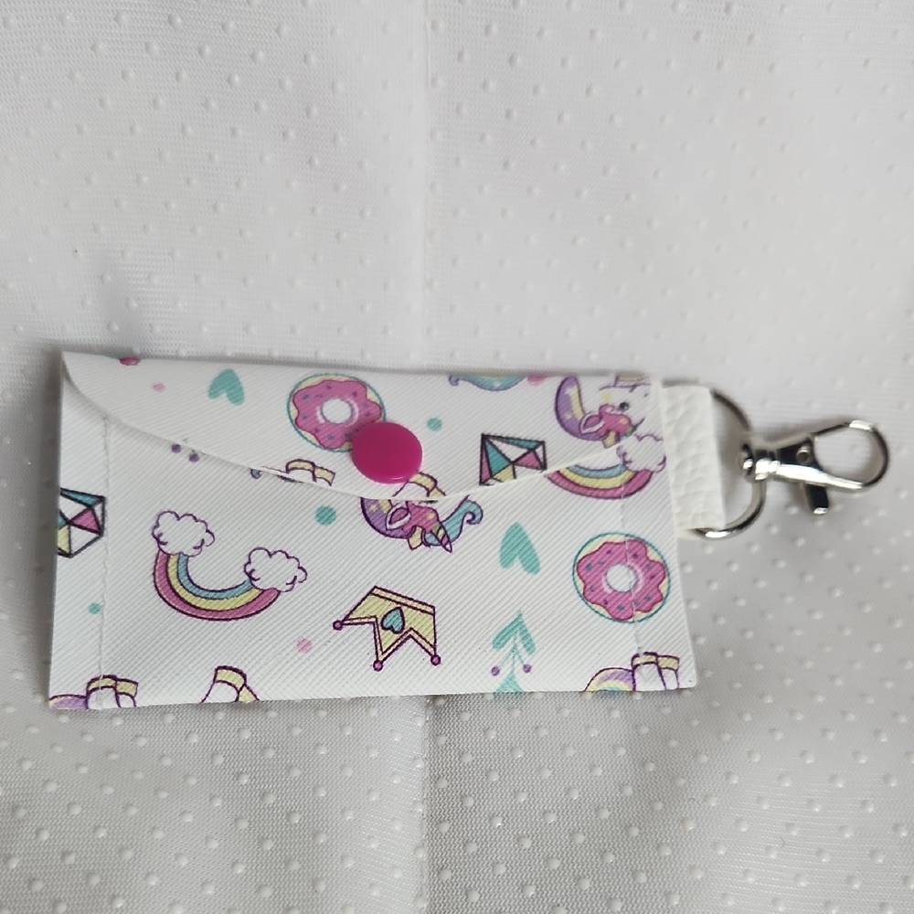 Kids Rainbow and Donut Keychain Pouch. Handmade.